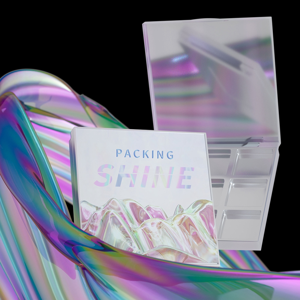 OEM Private Label vazio 9 cores base quadrada plástico laser maquiagem recipiente compacto com espelho