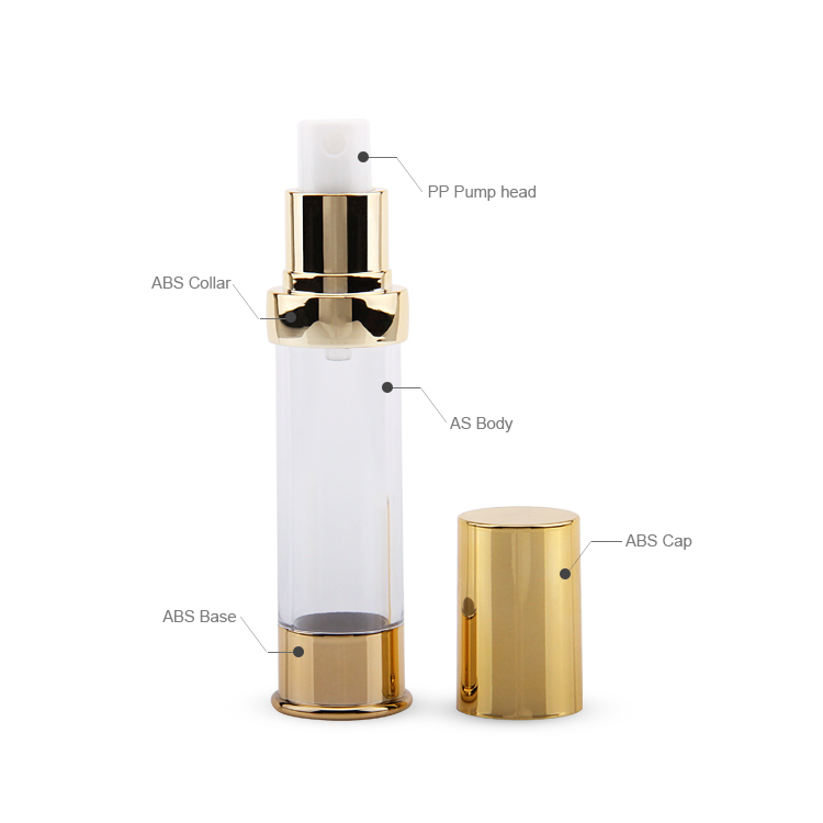 Recipiente ABS Airless 30ml Ouro Embalagem Cosmética Frasco Spray Airless