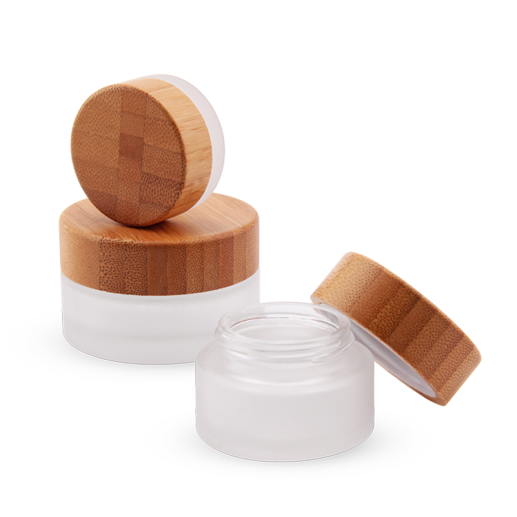 30ml 50ml 100ml frasco de vidro embalagem de cosméticos tampa de bambu recipiente de creme facial frasco de creme de vidro com tampa de bambu