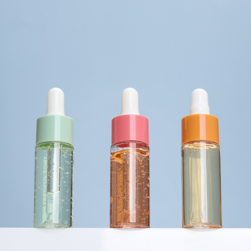 Atacado Recipiente Dispensador de Líquido Cosmético Vazio Reutilizável PET Corpo Tubo de Vidro 20ml Mini Frasco Conta-gotas Colorido 