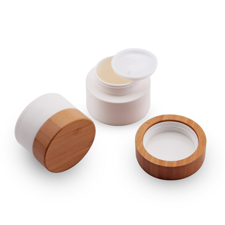 Garantia comercial de embalagem de cosméticos de bambu de luxo brilhante tampas de bambu frasco de plástico com parafuso