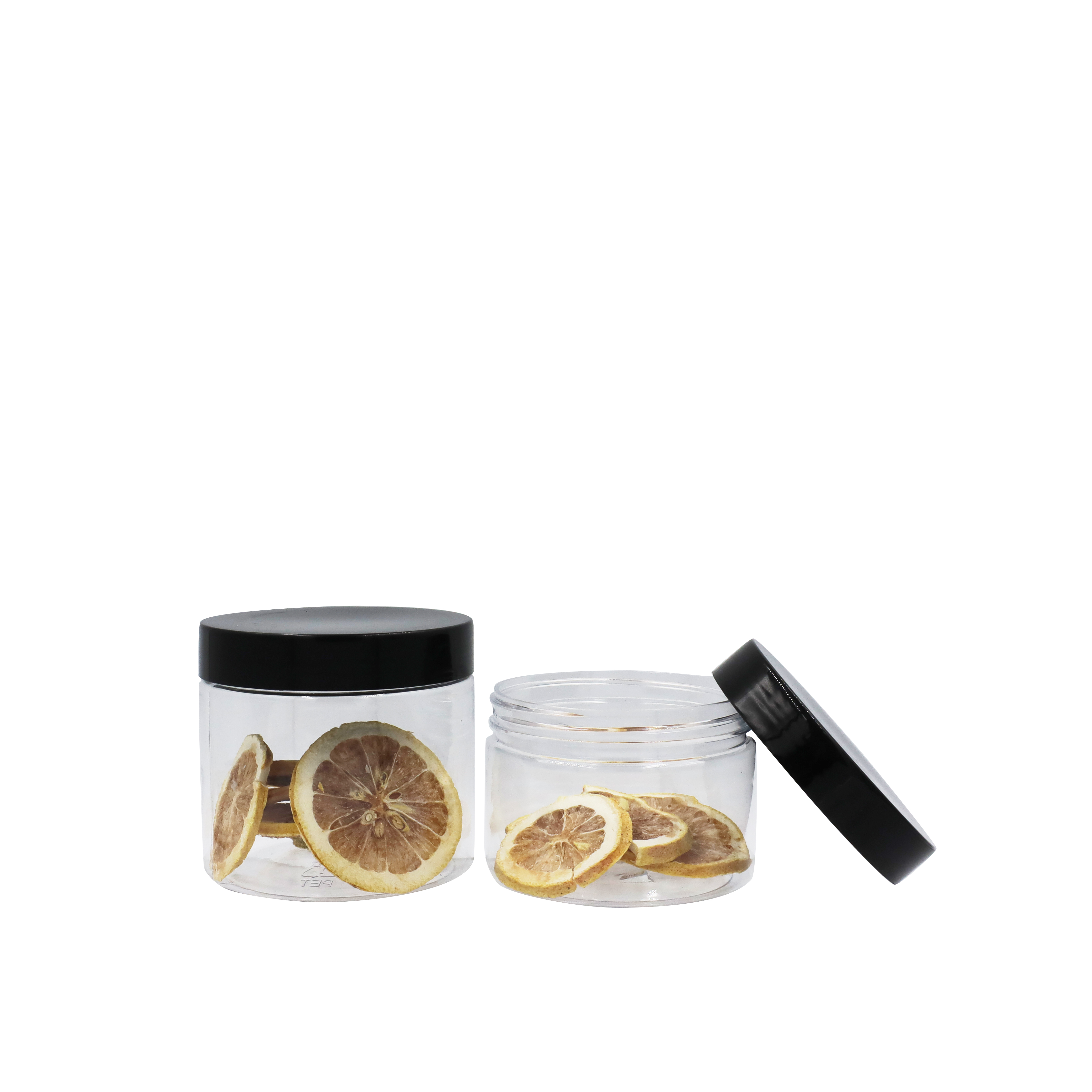 Recipiente para alimentos 100ml 200ml 250ml 300ml 400ml 450ml 500ml 800ml 1000ml pote de doces de plástico PET transparente com tampa de alumínio