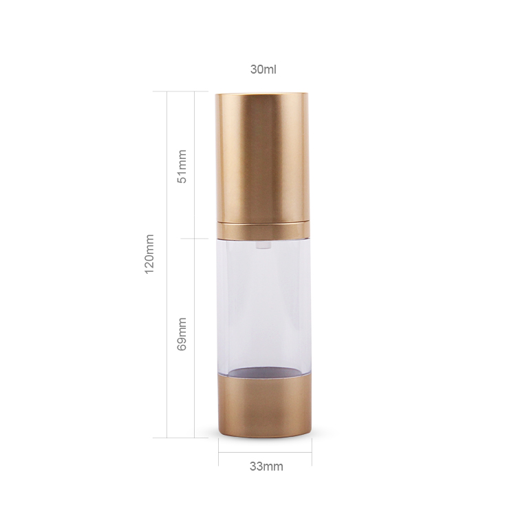 Embalagens de Cuidados Pessoais Embalagens de Cosméticos AS PP PE 15/30/50ML Transparente Airless Bomba Frasco Cosméticos Ouro