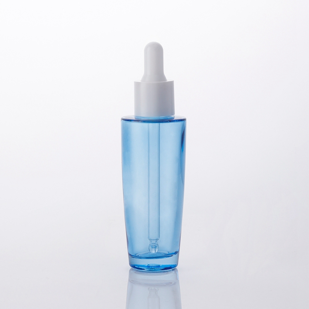 Garrafas de óleo essencial de ombro plano de 40 ml frasco conta-gotas de vidro cosmético azul líquido soro para óleo essencial